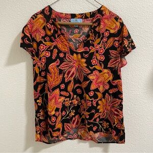 Cece Vibrant Floral Women's Blouse in Black and Orange
